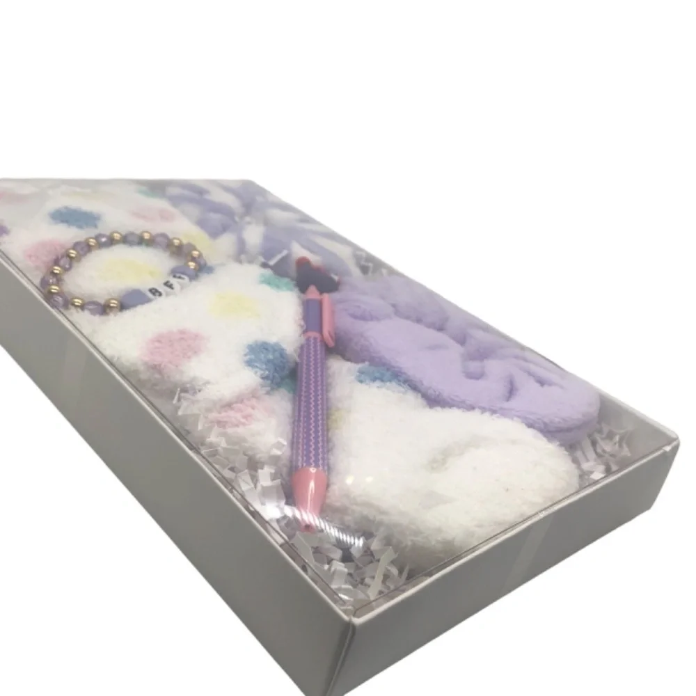 Hair Scrunchies, Fuzzy Polka Dot Socks & Friendship Bracelet Gift Set